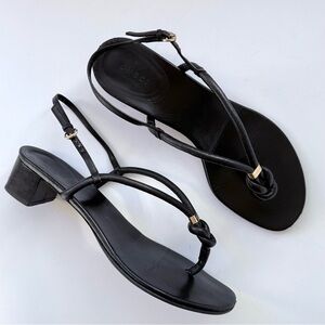 Gucci Vintage Y2K Black Knotted Strappy Leather Low-Heel Sandals Gold Detail 41